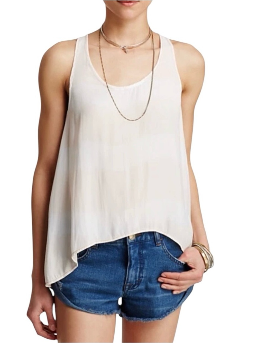 Free People Wash Away Tank Top White Layered Flowy Racerback High Low Boho XS